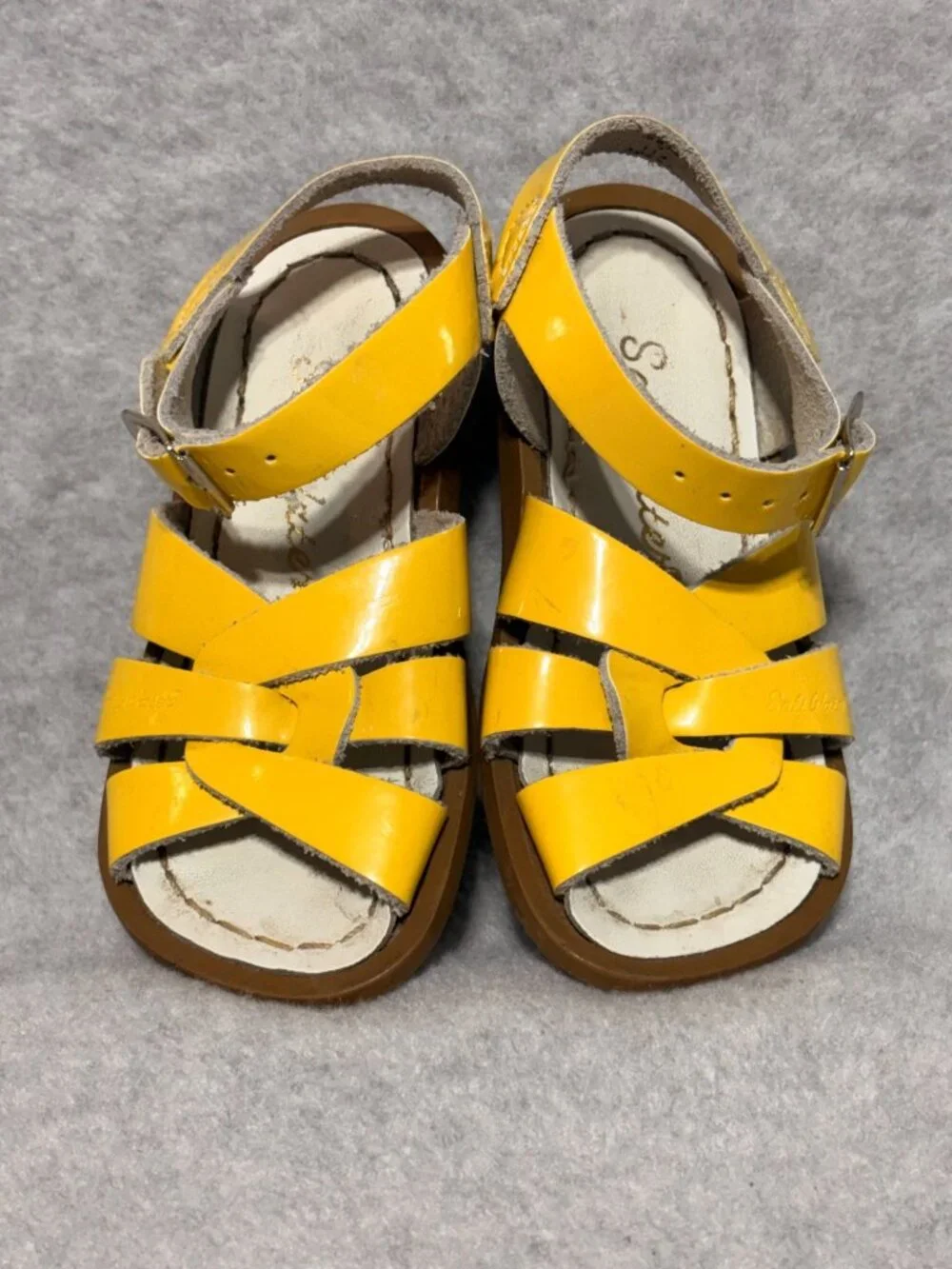 Salt Water Sandals Toddler 7 Yellow Leather Adjustable Buckle Straps Rubber Sole
